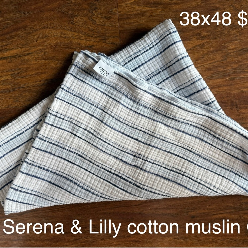 Serena & Lily Striped Cotton Muslin Baby Blanket in Blue and White